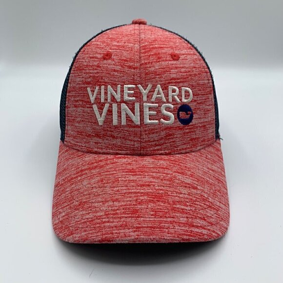 Vineyard Vines Mens Red Navy Blue Snapback Trucker Hat - Picture 2 of 5